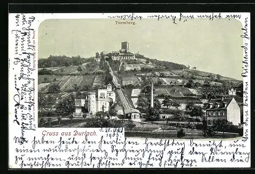 AK Durlach, Ortsansicht mit Turmberg