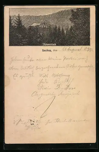 Vorläufer-Lithographie Sachsa, 1895, Blick zum Katzenstein