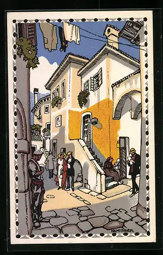 Künstler-AK H. Kalmsteiner: Wien, Österr. Adria-Ausstellung 1913, Ortspartie in Alt-Abbazia