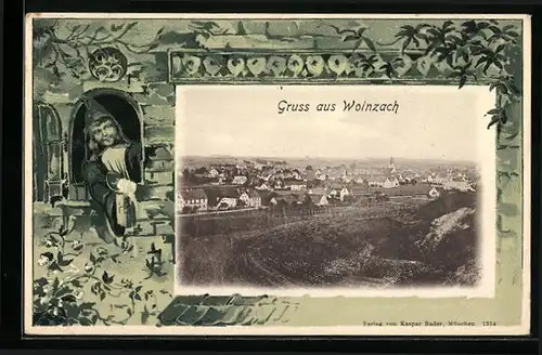 AK Wolnzach, Teilansicht, Münchner Kindl, Passepartout