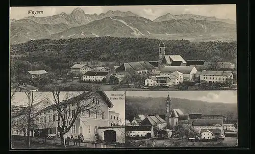 AK Weyarn, Handlung Stefan Hart, Ortspartie mit Kirche, Teilansicht