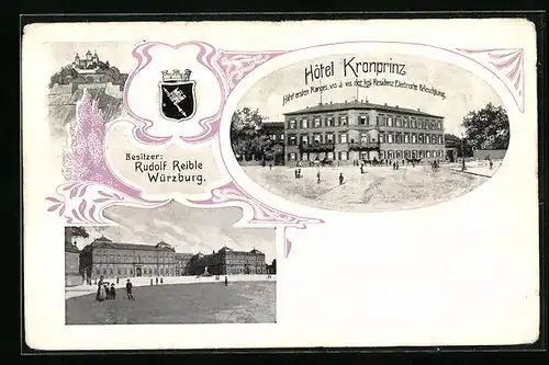 AK Würzburg, Hotel Kronprinz, Ortspartie, Wappen