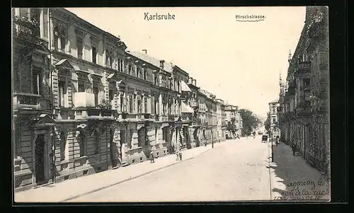 AK Karlsruhe, Hirschstrasse mit Passanten