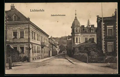 AK Lichtenfels, Bahnhofstrasse und Soldat