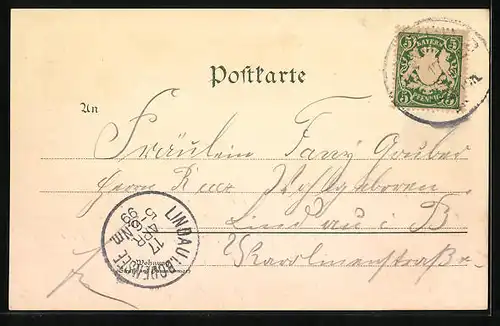 Lithographie Kempten, Burghalde, Eisenbahnbrücke, Rathausplatz