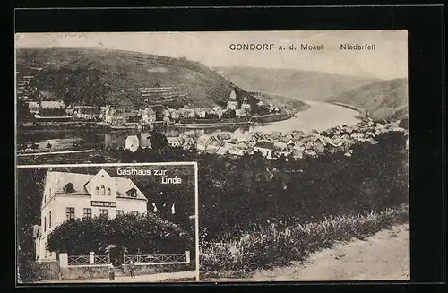 AK Gondorf /Mosel, Ortsansicht mit Niederfell, Gasthaus zur Linde