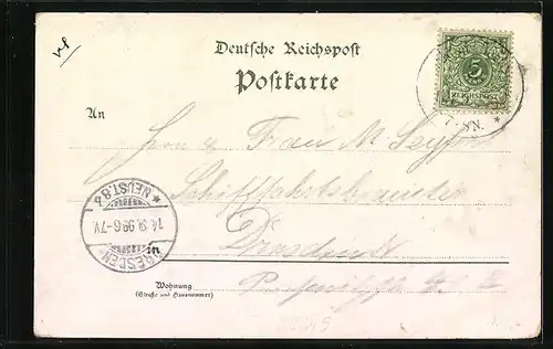 Lithographie Johanngeorgenstadt, Totalansicht, Neue Schule, Krieger-Denkmal, Rathaus