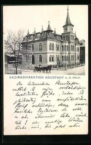 AK Neustadt a. d. Orla, Bezirksdirektion mit Kutsche
