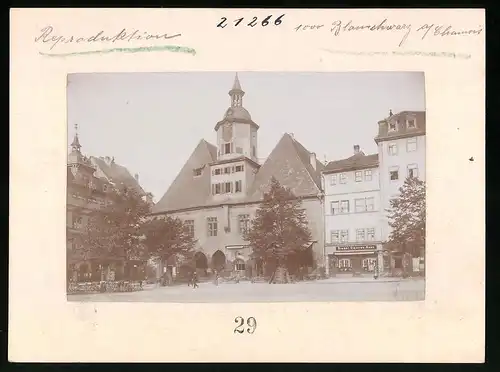 Fotografie Brück & Sohn Meissen, Ansicht Jena, Marktplatz mit Brmer Cigarren-Haus, Rathaus mit Ratskeller, Restaurant