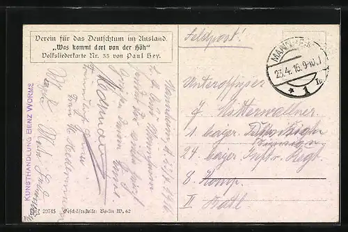 Künstler-AK Paul Hey: Verein für das Deutschtum im Ausland, Was kommt dort von der Höh, Studenten erblicken Postkutsche