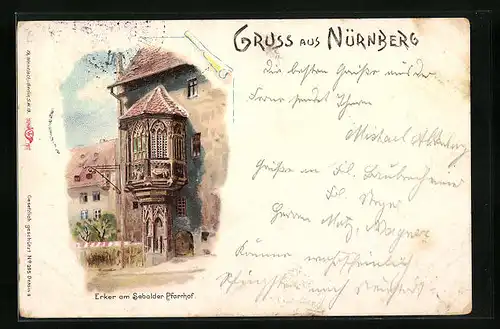 Lithographie Nürnberg, Erker am Sebalder Pfarrhof