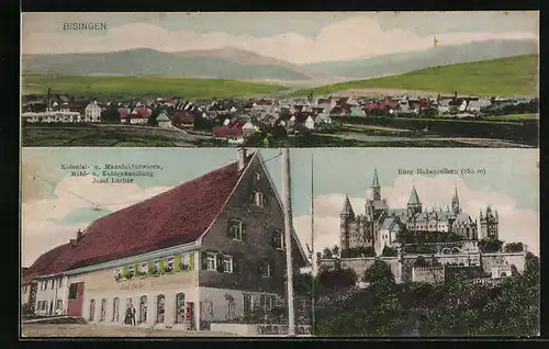 AK Bisingen, Panorama der Stadt, Haus Kolonialwarenhandlung Josef Lacher