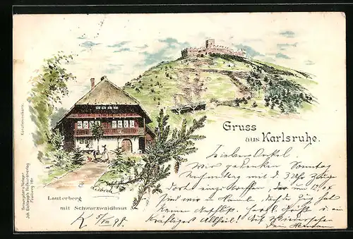 Lithographie Karlsruhe, Lauterberg mit Schwarzwaldhaus