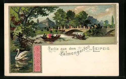 Lithographie Leipzig, Partie aus dem Palmengarten