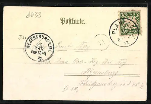 Lithographie Maria Eich-Planegg, Blick zur Kirche