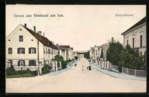 AK Simbach am Inn, Hauptstrasse und Frau mit Kindern
