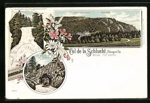 Lithographie Col de la Schlucht, Hotel Schlucht, La Roche du Diable