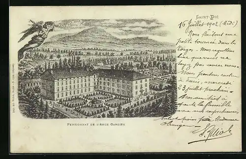 Lithographie Saint-Dié, Pensionnat de l`Ange Gardien