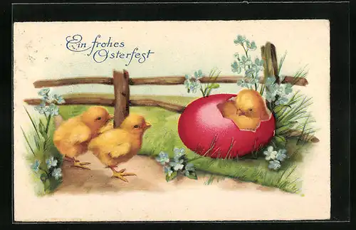 Künstler-AK Osterküken am Wegesrand zu Ostern