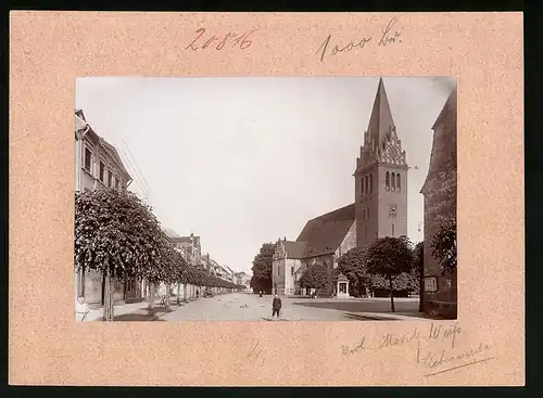 Fotografie Brück & Sohn Meissen, Ansicht Liebenwerda, Marktplatz mit Kirche, Geschäft Otto Miehe, Denkmal