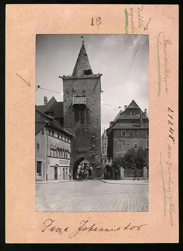Fotografie Brück & Sohn Meissen, Ansicht Jena, Blick auf das Johannistor mit Kutsche und Bäckerei