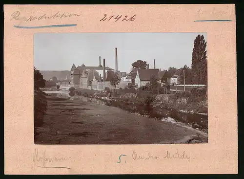 Fotografie Brück & Sohn Meissen, Ansicht Rosswein, Blick auf die Fabrik an der Mulde