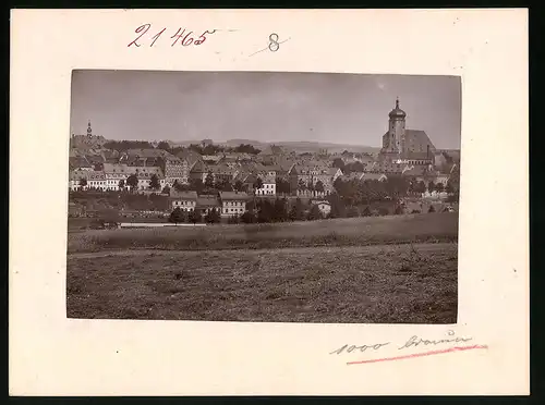 Fotografie Brück & Sohn Meissen, Ansicht Marienberg i. Sa., Blick auf die Stadt mit Bahnhof und Gäterwagons