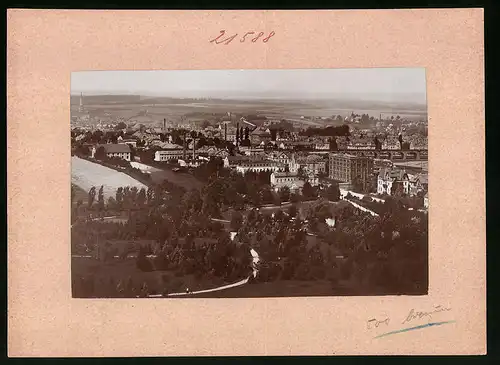 Fotografie Brück & Sohn Meissen, Ansicht Burgstädt i. Sa., Stadtpanorama mit Fabrik S. G. Seifert, Eisenbahnviadukt
