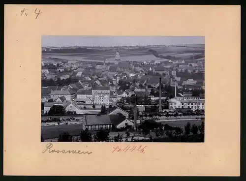 Fotografie Brück & Sohn Meissen, Ansicht Rosswein, Fabrik mit Bahnhof und Blick auf die Stadt