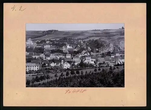 Fotografie Brück & Sohn Meissen, Ansicht Rosswein, Blick auf die Stadt vom Pilz aus, Güterzüge