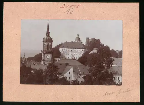 Fotografie Brück & Sohn Meissen, Ansicht Frauenstein i. Erzg., Blick auf das Schloss und die Ruine