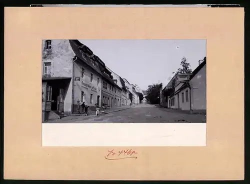 Fotografie Brück & Sohn Meissen, Ansicht Stolpen, Dresdner Strasse mit Restauration zur Linde & Radfahrer-Station