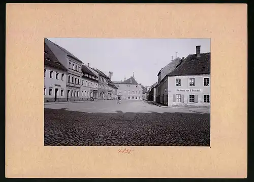 Fotografie Brück & Sohn Meissen, Ansicht Döbeln, Niedermarkt mit Bäckerei G. Püschel, Ofenhandlung Gustav Schindler