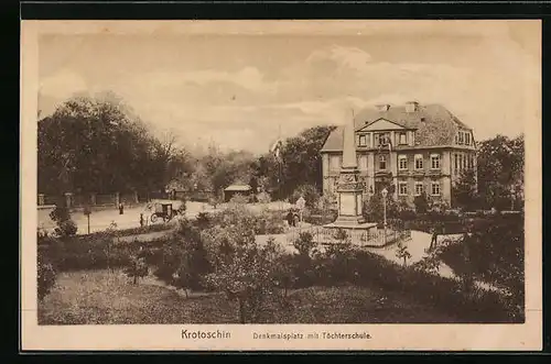 AK Krotoschin, Denkmalsplatz mit Töchterschule