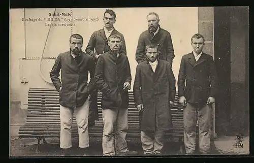 AK Saint-Malo, Naufrage du Hilda 1905, Les six survivants, Seenotrettung