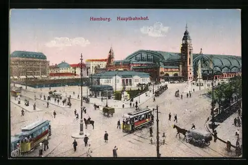AK Frankfurt a. M., Hauptbahnhof mit Strassenbahnen aus der Vogelschau