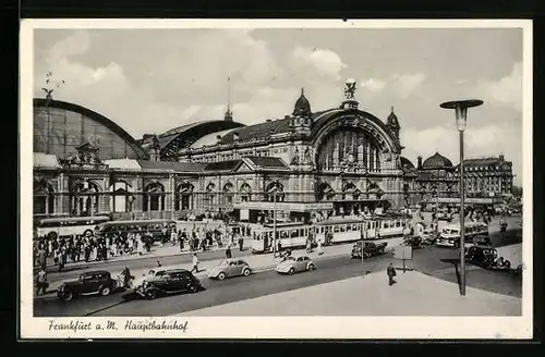 AK Frankfurt a. M., Hauptbahnhof mit Bussen, Autos und Strassenbahn