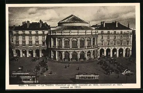 AK Rennes, Le Theatre, Strassenbahn