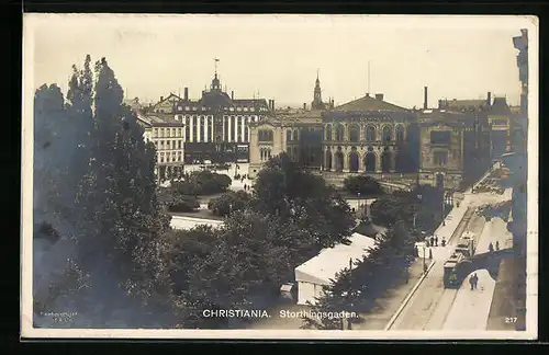 AK Christiania, Storthingsgaden, Strassenbahn