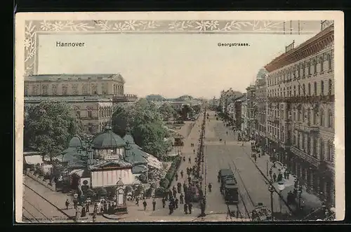 AK Hannover, Georgstrasse aus der Vogelschau, Strassenbahn