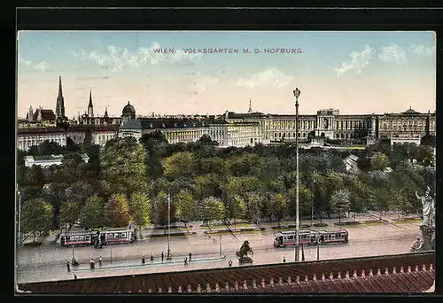 AK Wien, Volksgarten mit der Hofburg, Strassenbahn