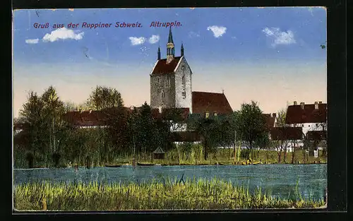 AK Altruppin, Ortsansicht mit Uferpartie