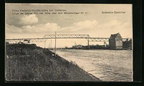 AK Holtenau, Prinz Heinrich-Hochbrücke mit Getreide-Speicher