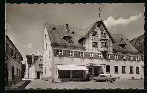 AK Langenau b. Ulm, Hotel Krone mit Auto