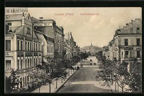 AK Landau /Pf., Ostbahnstrasse mit Hotel zum Kronprinz