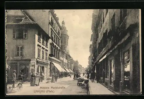 AK Landau /Pf., Mittlere Marktstrasse mit Geschäften