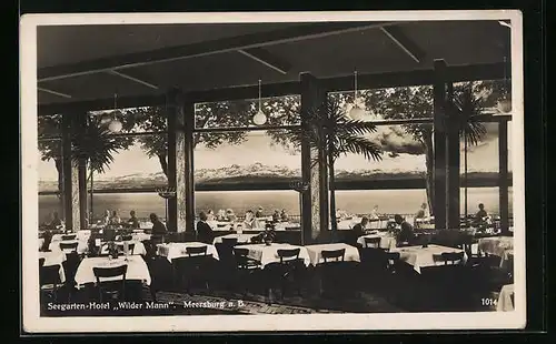 AK Meersburg a. B., Seegarten-Hotel Wilder Mann mit Landschaftspanorama
