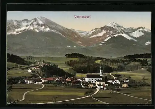 AK Vachendorf, Gesamtansicht mit Gebirgspanorama