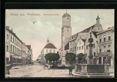 AK Weilheim, Ortspartie an der Stadtpfarrkirche