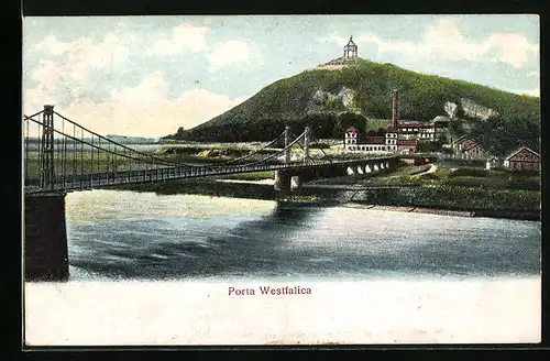 Relief-AK Porta Westfalica, Teilansicht mit Brücke